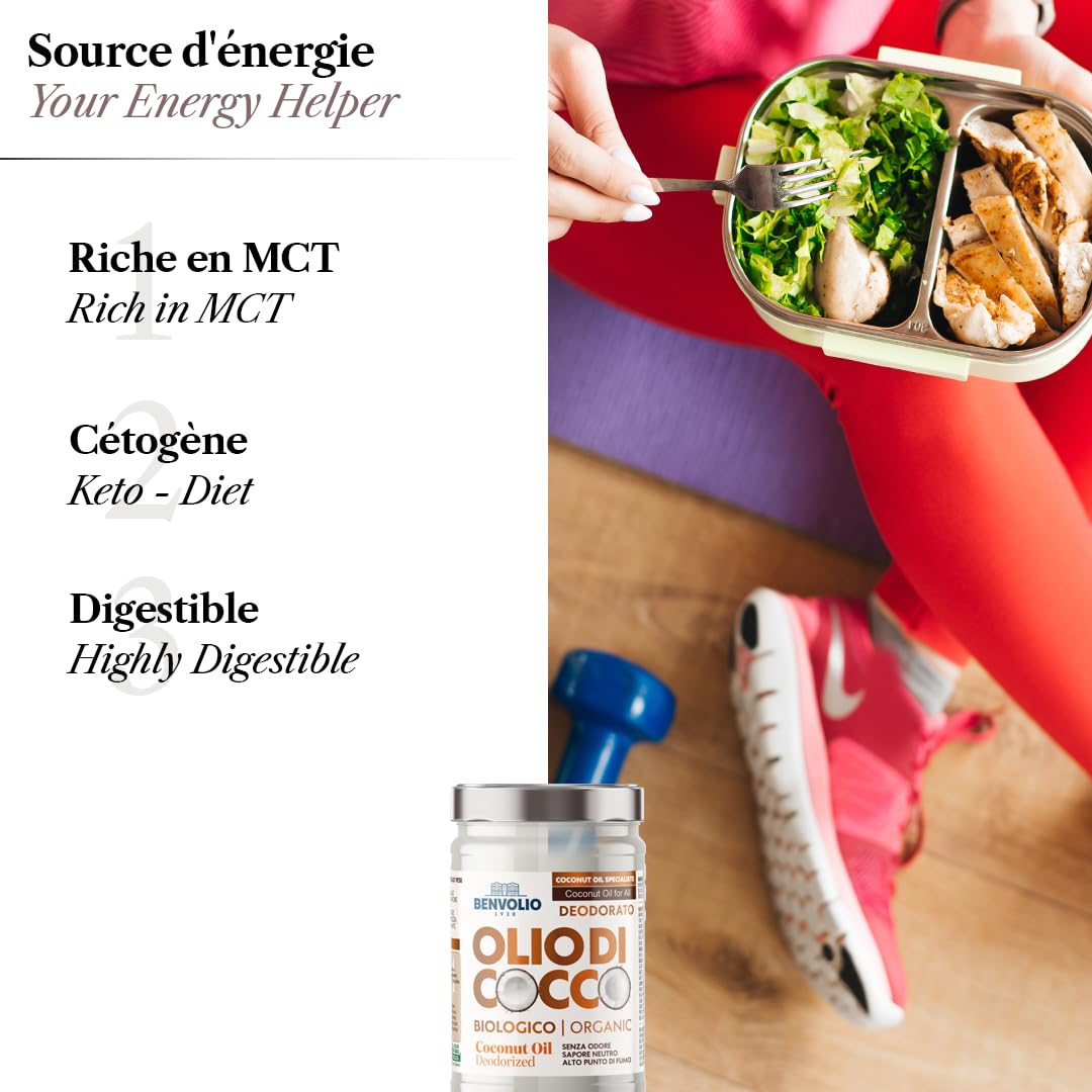 BENVOLIO - Aceite de coco orgánico desodorizado | 950 ml | Puro, versátil e inodoro | Sin lactosa | Hidratante para la piel y el cabello | Cocina y cuidado personal | Aceite de coco y kokosöl