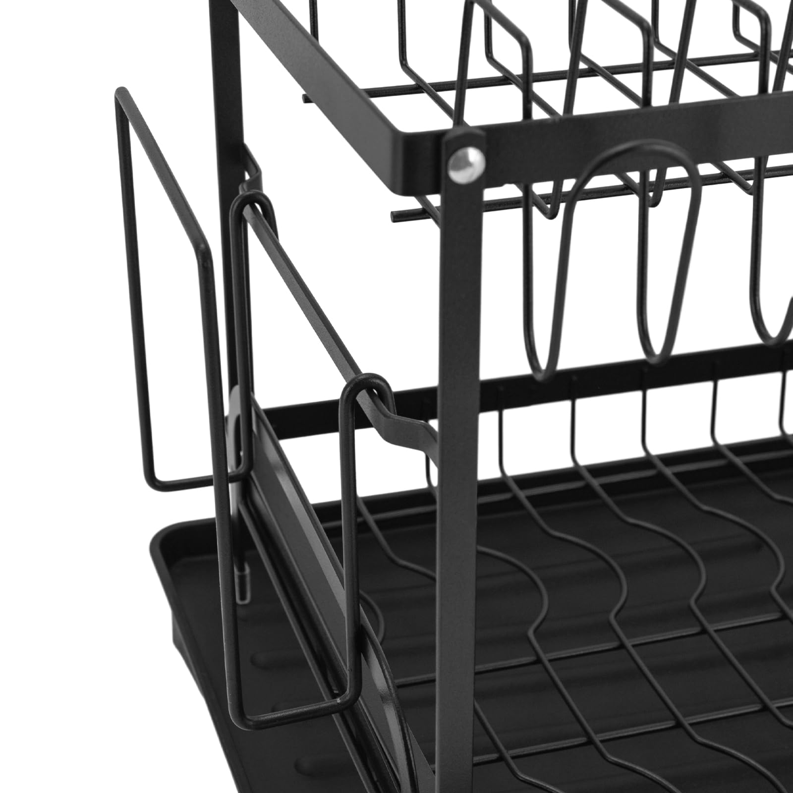 Escurreplatos de acero inoxidable, escurridor de platos, bandeja de goteo de 2 niveles, escurridor de platos para platos, tazas, tabla de cortar (negro)