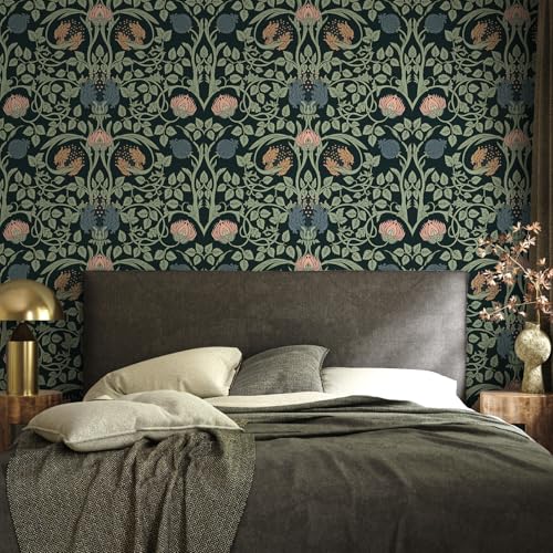 Papier peint floral foncé VEELIKE vintage noir pour chambre à coucher et salle de bain - 5