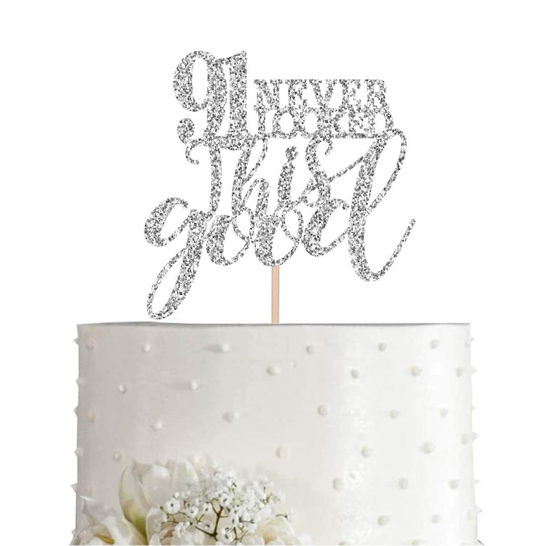 Buy 91 Silver Glitter Happy 91st Birthday Cake Topper, Cheers to 91