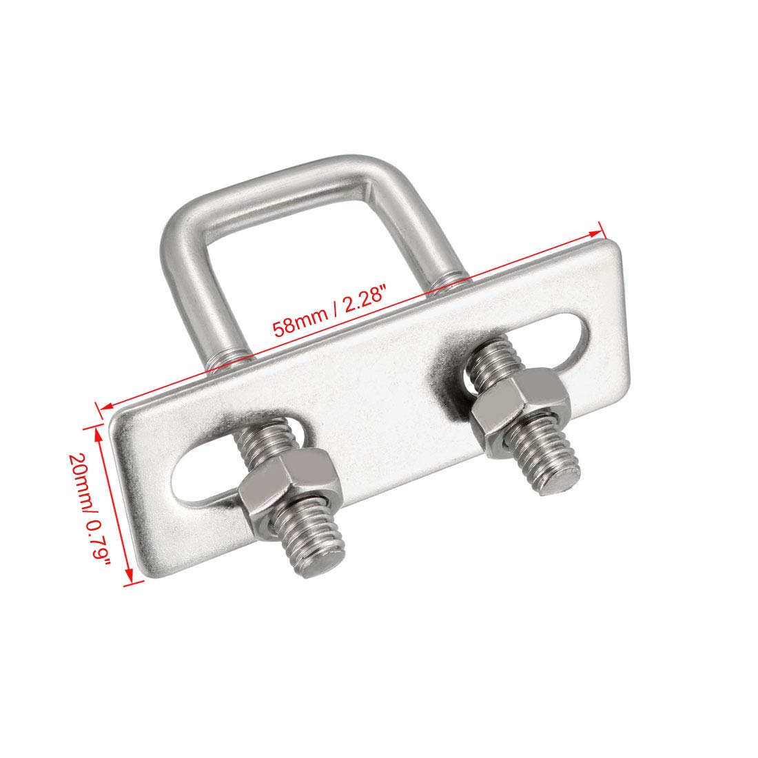 sourcing map 2 sztuki M6 czworokątne śruby w kształcie litery U, kwadratowe bolce pałąkowe 20 x 45 mm z ramką na nakrętki i elementami mocującymi, stal węglowa