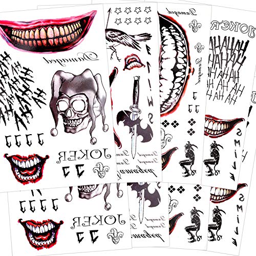 Top Tats First Class Post Comic Con Halloween By Cosplay Joker Suicide Squad Fancy Dress Temporary Tattoos Damaged Skull Mouth Fancy Dress Accessories Toys Games Umoonproductions Com