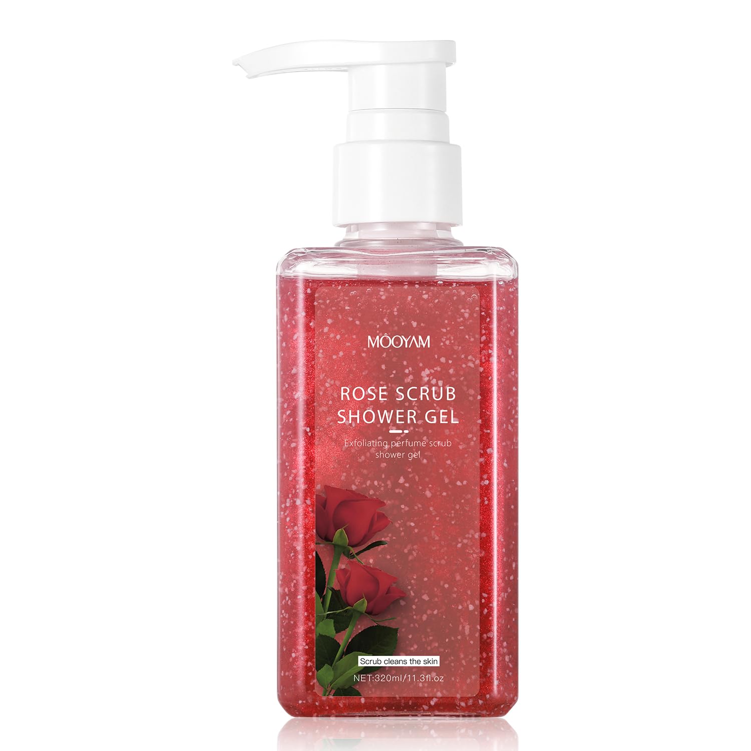 Rose Body Scrub, 2-in-1 Body Wash, Gentle Exfoliating body Scrub for Deep Cleansing, Effective on Acne, Dead Skin, Brighten, Moisturize Skin Polishes, home shower gel, body cleanser 11.3 fl.oz