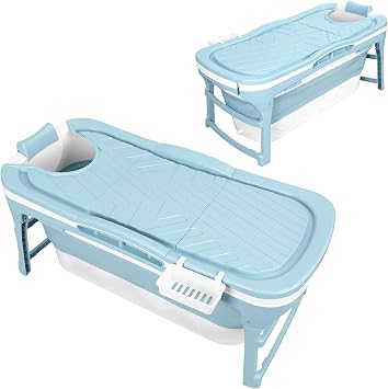Portable Tub for Adults, 126cm Foldable Collapsible Pop Up Bathtub, Portable Bathtub, Ergonomic Bathtubs for shower Combo for Adults, Large Soaking Tub for Small Spaces - Quick Setup Blue