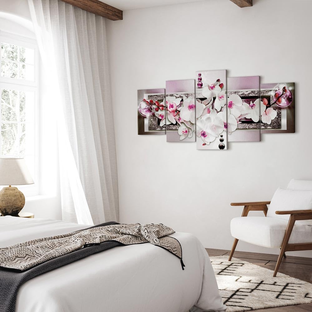 B&D XXL - Leinwandbild Abstrakt Blumen, 225x112 cm, 5-teilig, Schlafzimmer | Hochwertige Leinwand, sofort aufhängbar, ideal fürs Wohn- oder Schlafzimmer, wasserfest und lichtecht, langlebig, stilvoll
