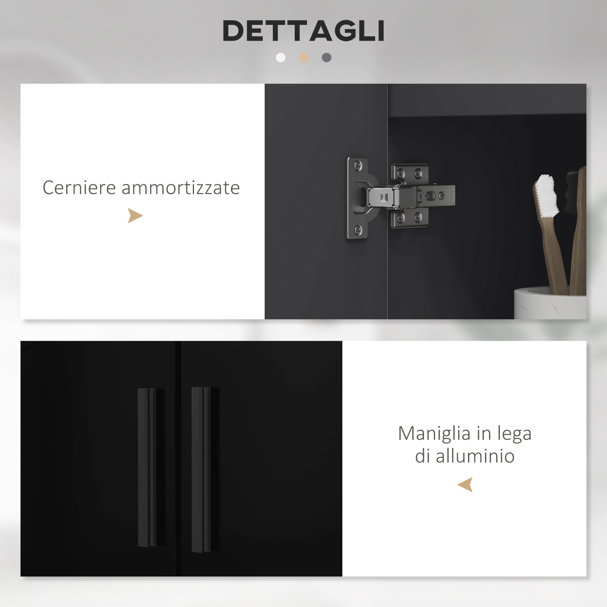 kleankin Mobile Sottolavabo con Armadietto 2 Ante, Mobiletto Bagno Sottolavandino in Legno con Mensola Regolabile, per Lavabi con o Senza Colonna, 60x30x60cm, Nero e Grigio Scuro
