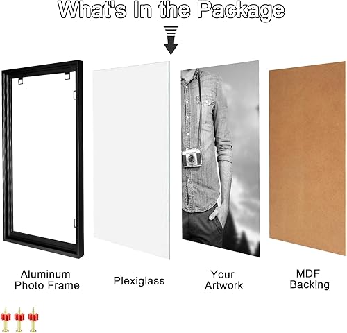 Miniatura 3 de Marco de fotos de carga frontal de 11 x 14 pulgadas sin paspartú, marco de póster negro, marco de pared de aluminio para descomposición del hogar