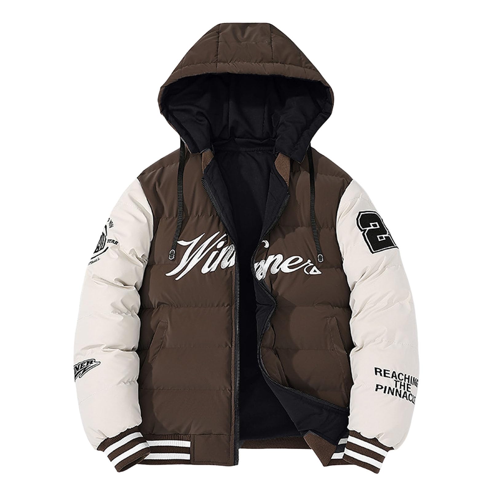 Genérico Chaqueta Impermeable Hombre, Cazadora Hombre Plumas, Manga Larga con Capucha Talla Grande con Bolsillos Chaqueta Plumas Color Sólido Casual Holgados Abrigo para Uso Al Aire Libre