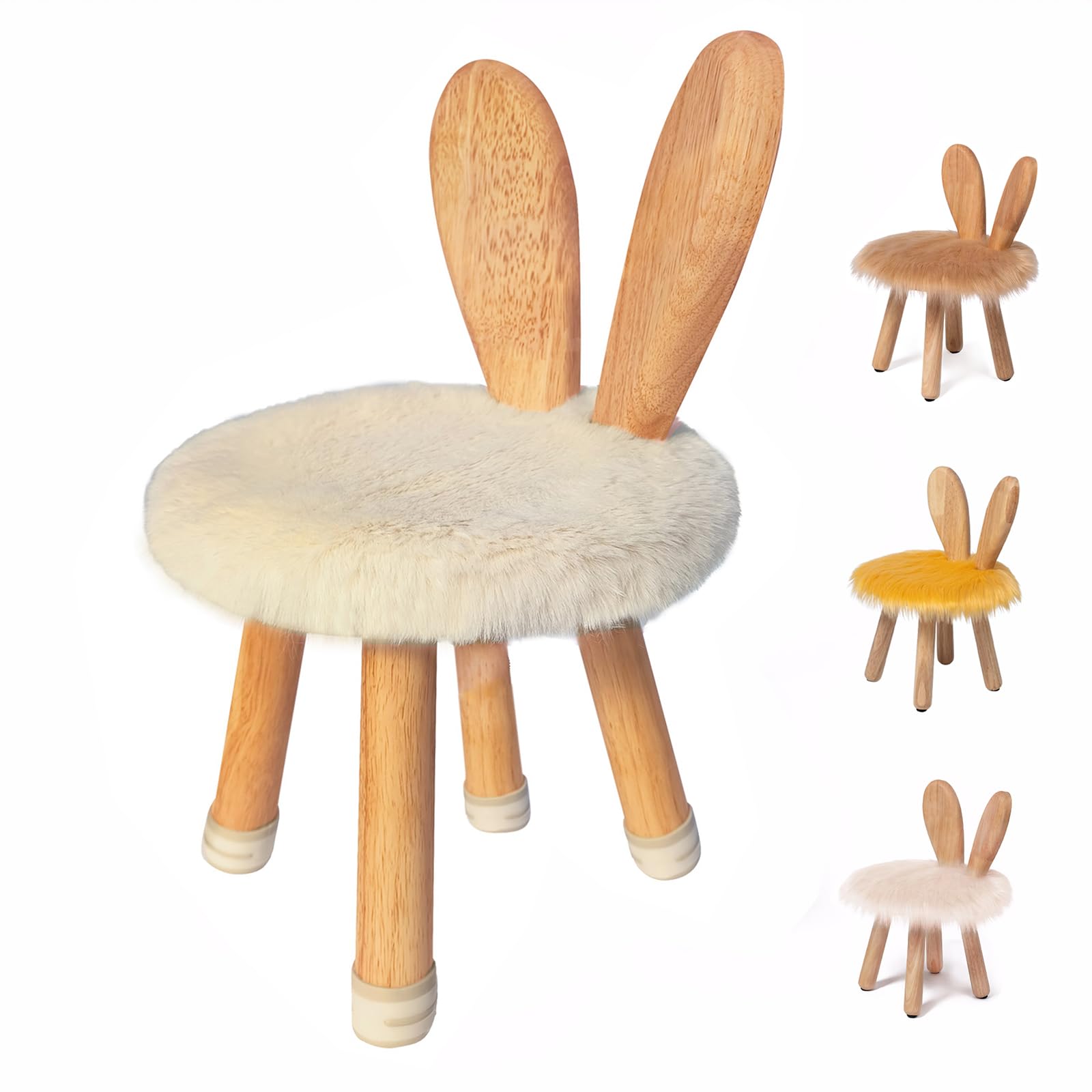 XXYOUPIN Wooden Toddler Chair Rabbit Stool Suitable for A Variety of Color Rest Stool for Any Room Decoration Game Room Cute Chair（1pack/Short White）