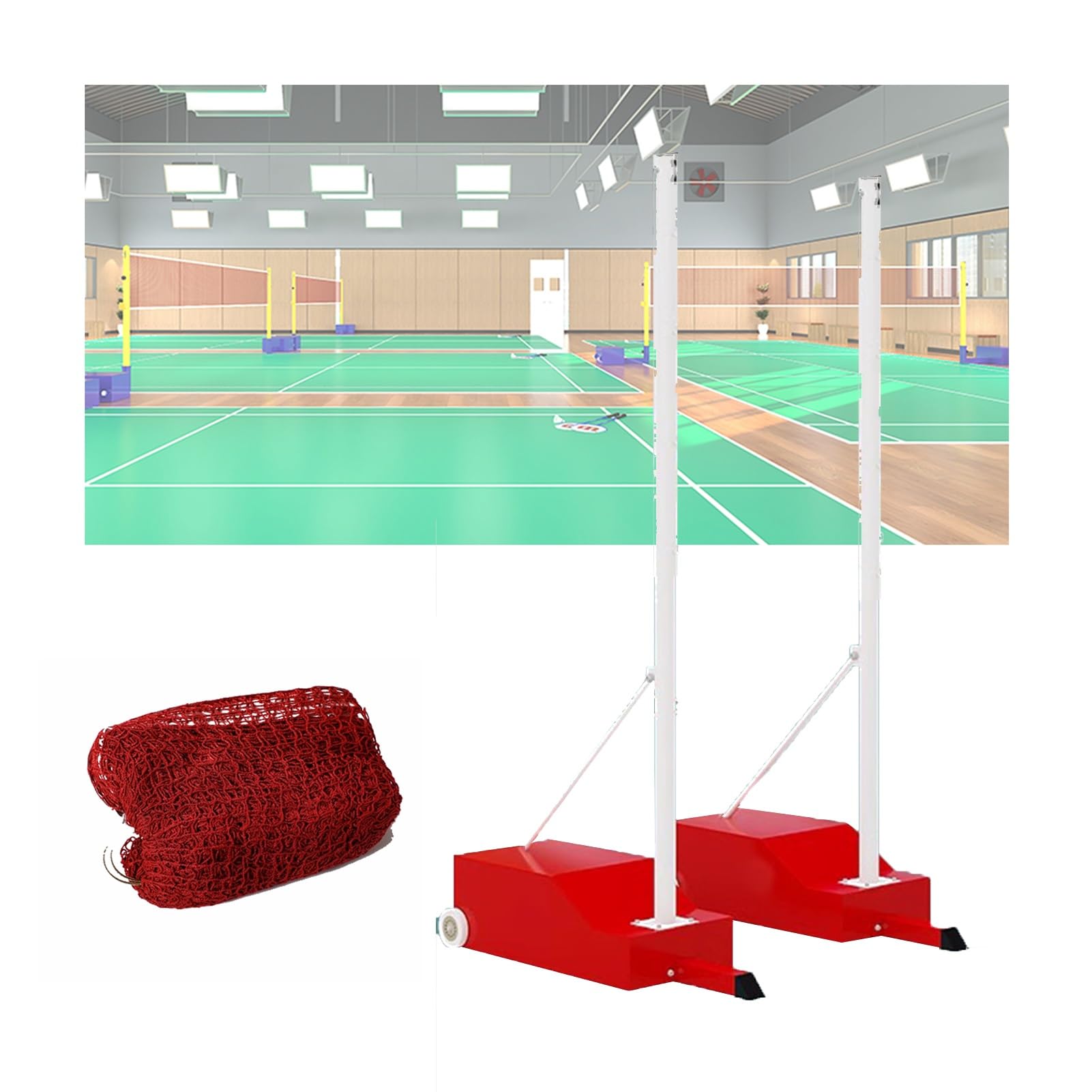Pakiet siatek do badmintona, niezależny stojak na siatkę siatkówki z zapasową siatką, zestaw siatek do sportów na świeżym powietrzu z kołami do boiska i plażowego.