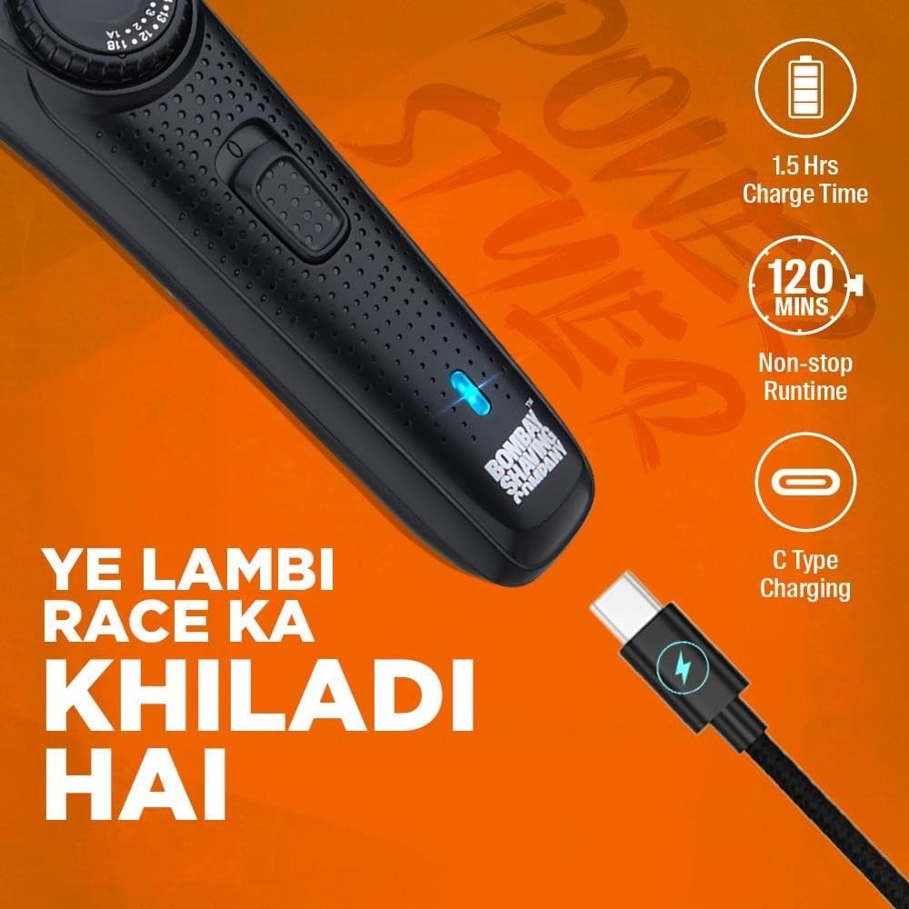 Bombay Shaving Company Beard Trimmer for Men, 2X Fast Charging, USB Type C, 120Min runtime, Hair Trimmer, Shaving Machine, Cordless Beard, 38 Length Settings, Prime Trimmer Black