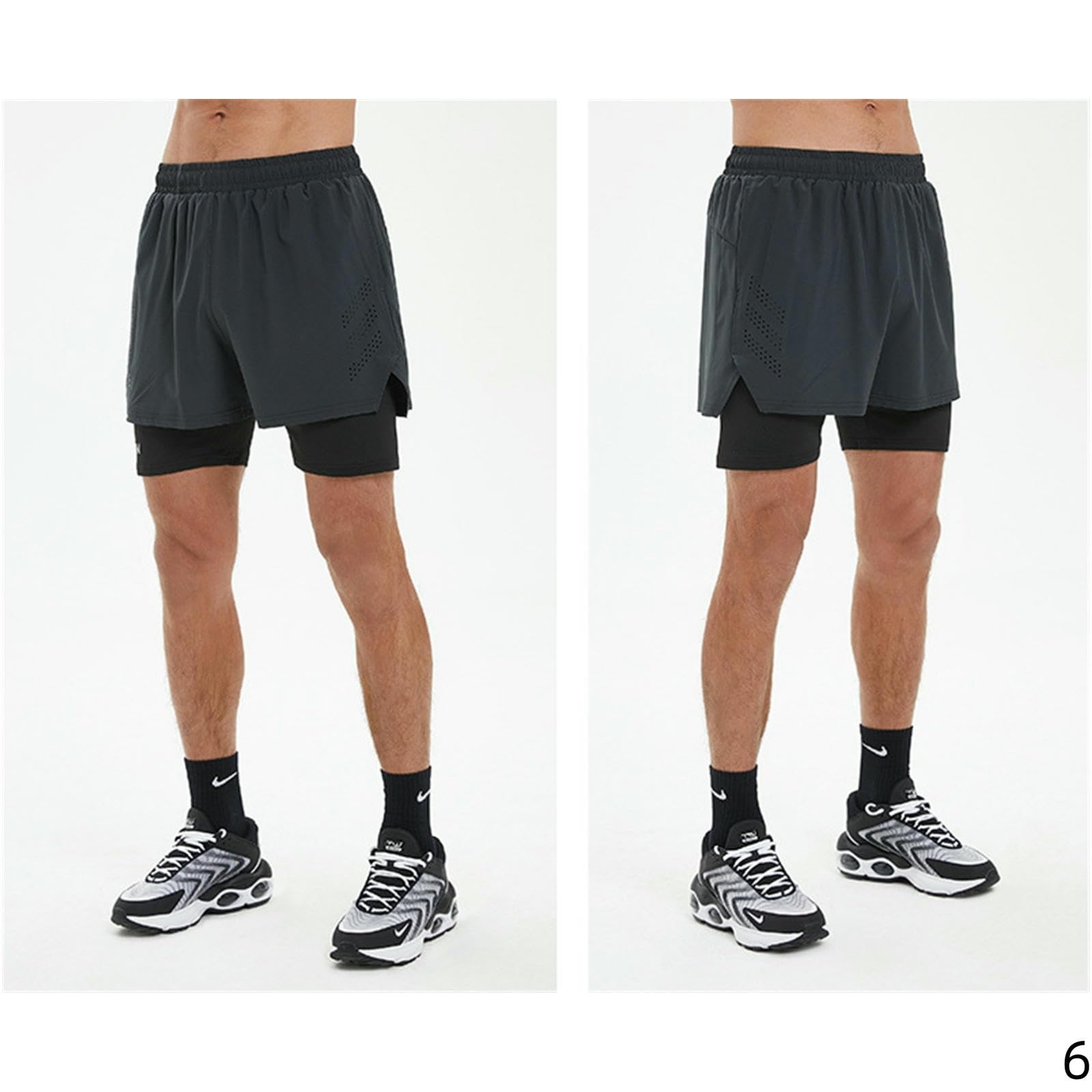 Pantaloncini Uomo Pantaloni Sportivi Maschili Finti A Due Pezzi Secco Rapido Antidosceudo Che Corre Fitness Tre Quarti-Nero-m