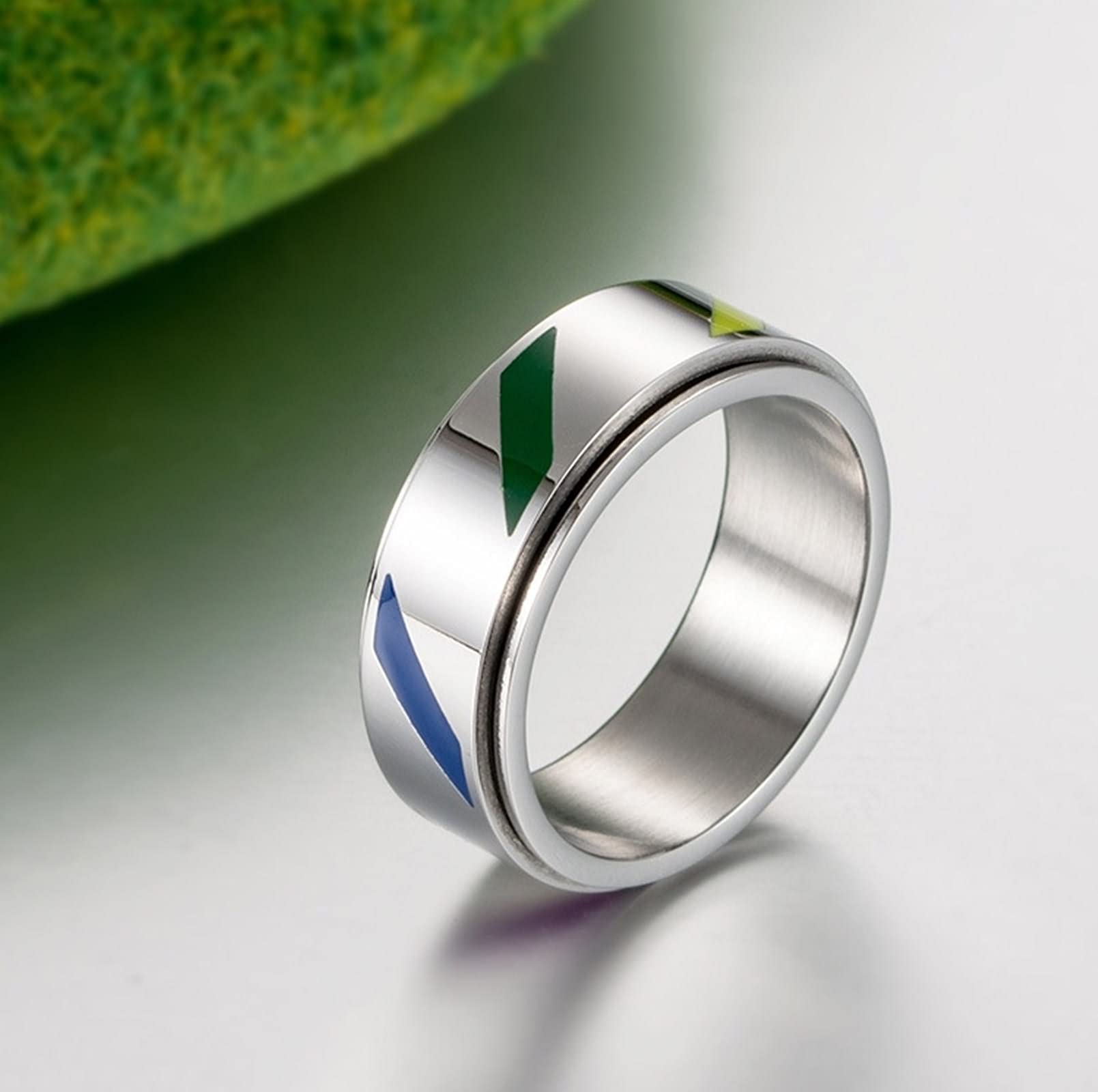 AmDxD Alianza para boda, plata, acero inoxidable, anillo de compromiso, arco iris, color plateado, W59 & M61.5, Acero inoxidable, Sin piedras preciosas,