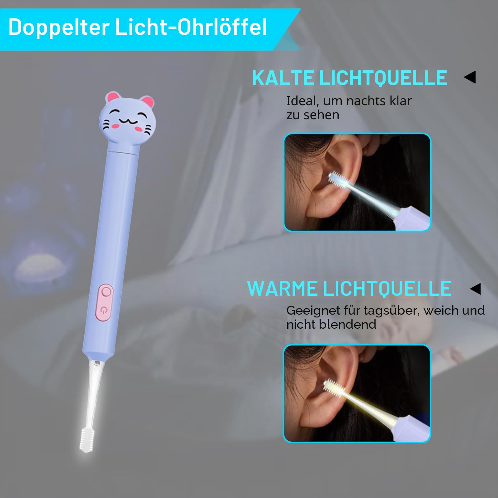 Asfrode 2 Set LED Ohrreiniger Set Silikon Zweiteiliges Set Ohrenschmalz Entferner Ohrlöffel Nasenreiniger für Baby Erwachsene Kinder Kleinkinder Nasenschleimentferner USB Ladekabel Lavendelviolett