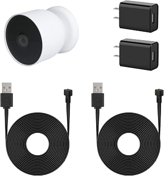 2Pack Power Adapter for Google Nest Cam Battery, with 16.4Ft/5m Weatherproof Charging Cable Continuously Power Your Nest Cam Battery - Black