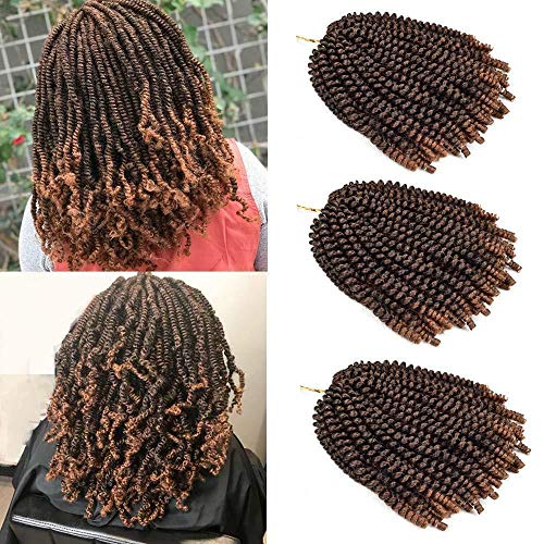 Spring Twist Crochet Hair Ombre Colors Crochet Braids Hair 100% Quality Kanekalon Fiber Synthetic Braiding Hair Extension (3Packs/Lot,8inch,T1B/30)