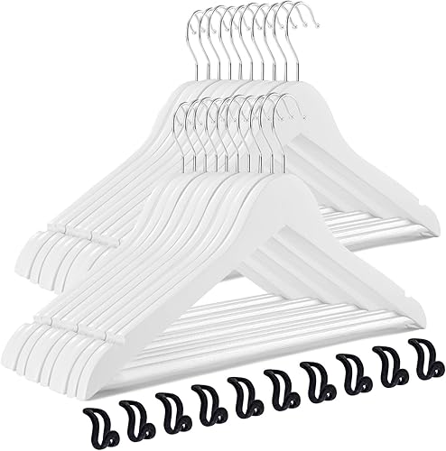 TECHMILLY Paquete de 20 perchas de madera maciza para trajes, perchas resistentes para armario, perchas de ropa con acabado liso con gancho