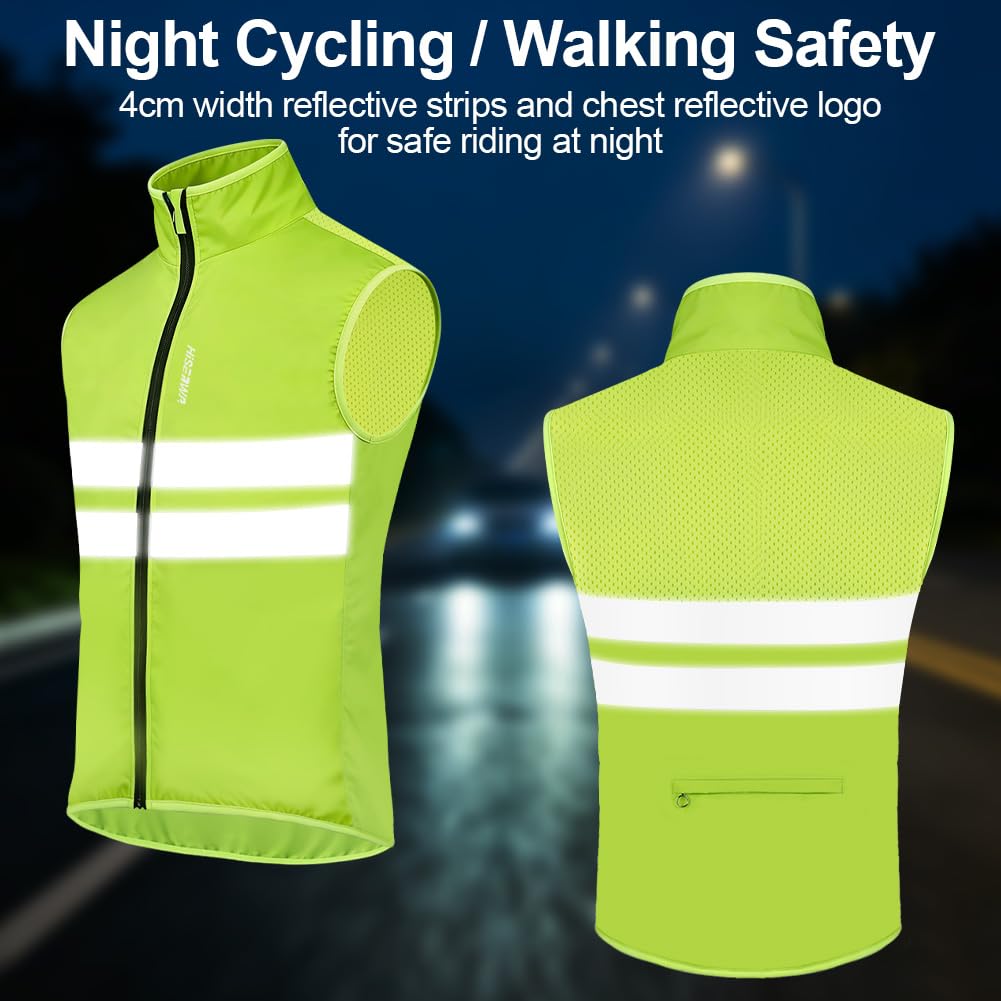 AUYAO Reflektierende Fahrradweste Herren Damen, Windweste Visibility Vest, Warnweste mit Reißverschluss, Ärmellos MTB Radweste, Laufweste Radfahren, Joggen, Winddicht, Atmungsaktiv