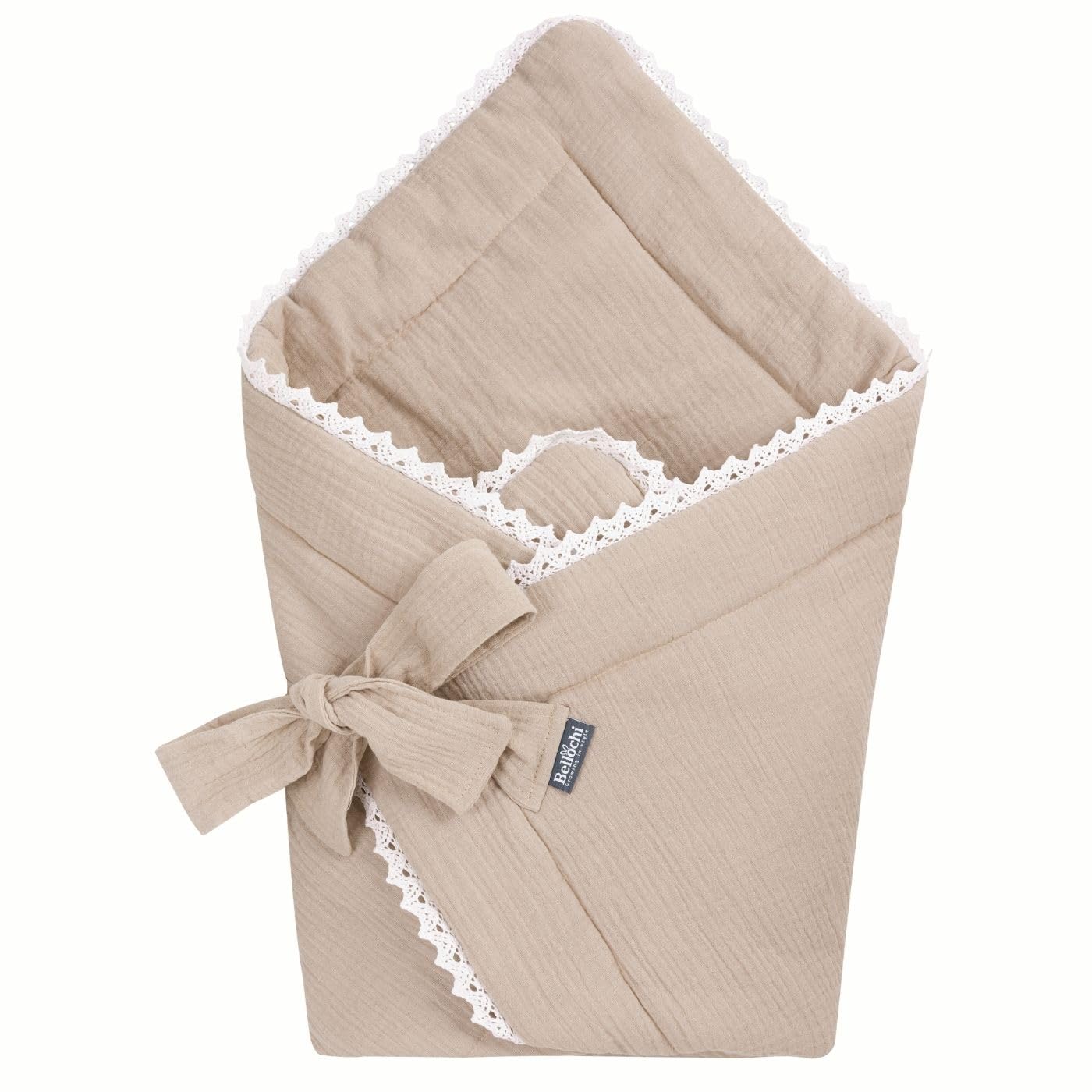 Bellochi Growing In Style Cuddly Muslin Beige Bellochi 2 In 1 Baby Sleeping Bag And Swaddle Blanket - 100% Muslin Baby Swaddle Wrap - Oeko-Tex Certificate - All Year Round For Stroller Cot And Car Seat - 75X75 Cm