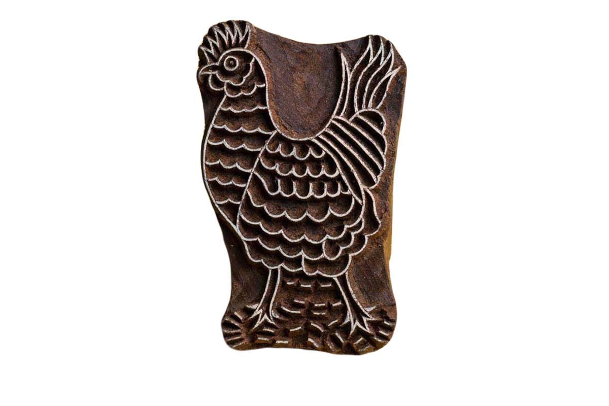 Chicken Carved Wooden Printing Block Stamp Indian Print Textile Fabric Border