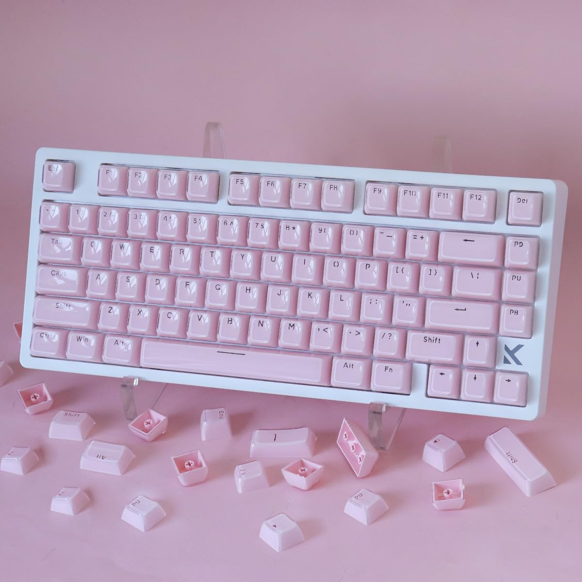 Hyekic PBT Keycaps, Crystal Gelly Pink Keycap 134 Keys Translucide Shine Through Custom Dye-Subliation OEM Profile Keycaps for Cherry Gateron MX Switches Claviers mécaniques