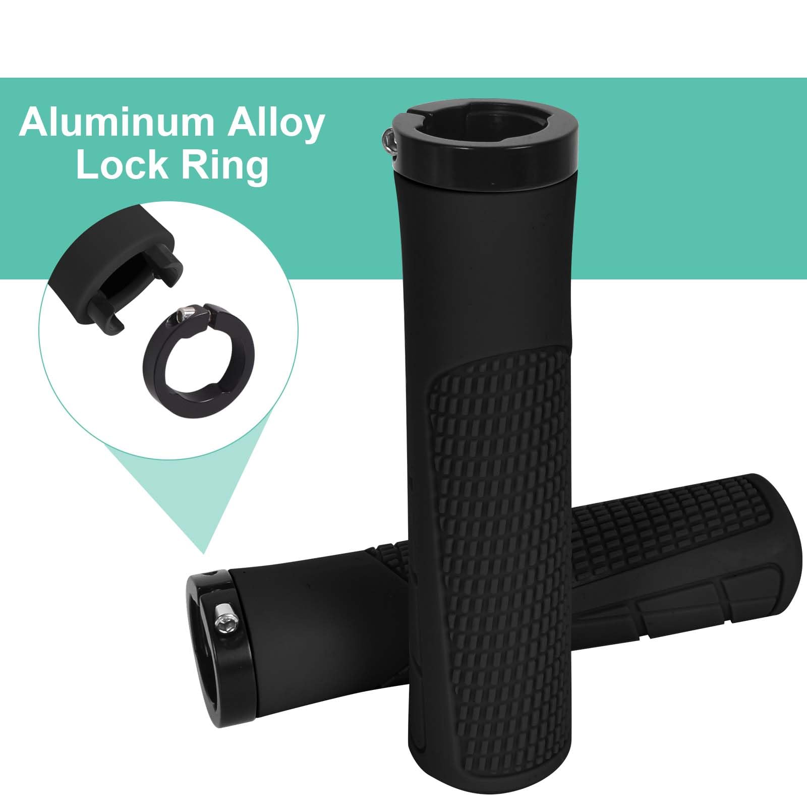 Soft Rubber MTB Handlebar Grips - Non-Slip, Ergonomic Cycling Grips for 22mm, Double Lock-On Design (Black) - Image 3