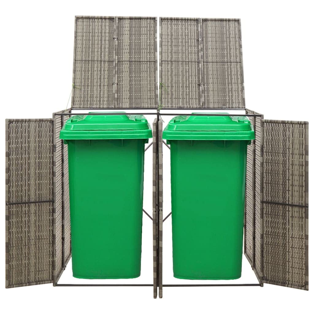 Cobertizo para 2 contenedores basura ratán PE gris 140x80x117cm,Casa y jardín,Productos del hogar,Accesorios para contenedores de residuos,Soportes para contenedores de residuos,18.6kg-319865