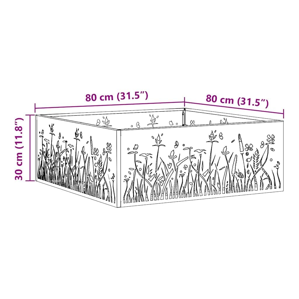 vidaXL Hoguera Marrón 80 x 80 x 30 cm Acero autopatinable, Fogata de jardín y terraza, diseño Cuadrado Moderno de Acero, portátil, solución de calefacción Resistente al óxido para Noches acogedoras