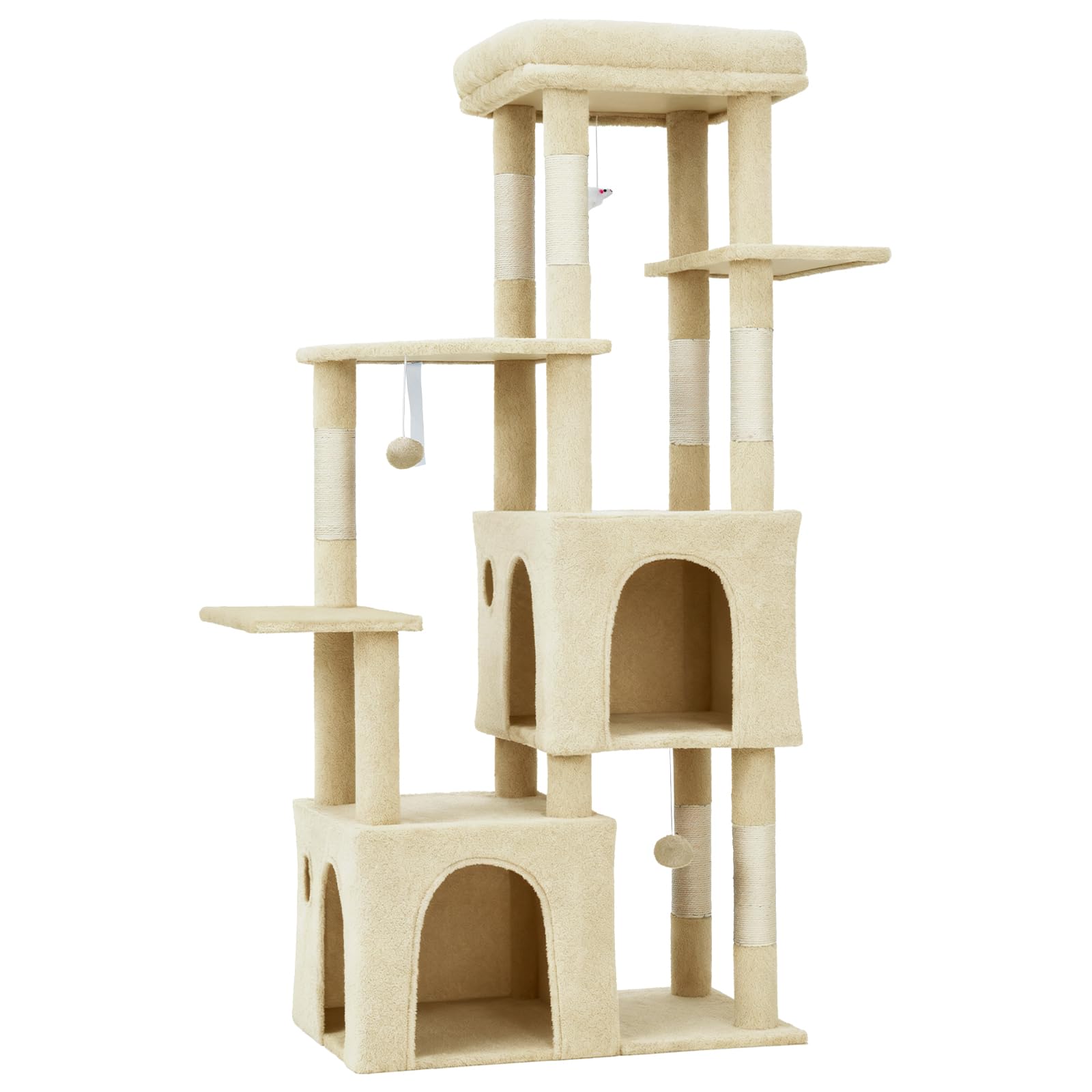 Aptliton Heavy-Duty Multi-Level Cat Tree Tower for Large Indoor Cats & Maine Coons – Modern Cat Furniture with Extra-Large Perch, 2 Spacious Condos, Robust Sisal Scratching Posts, Hanging Ball Toy,