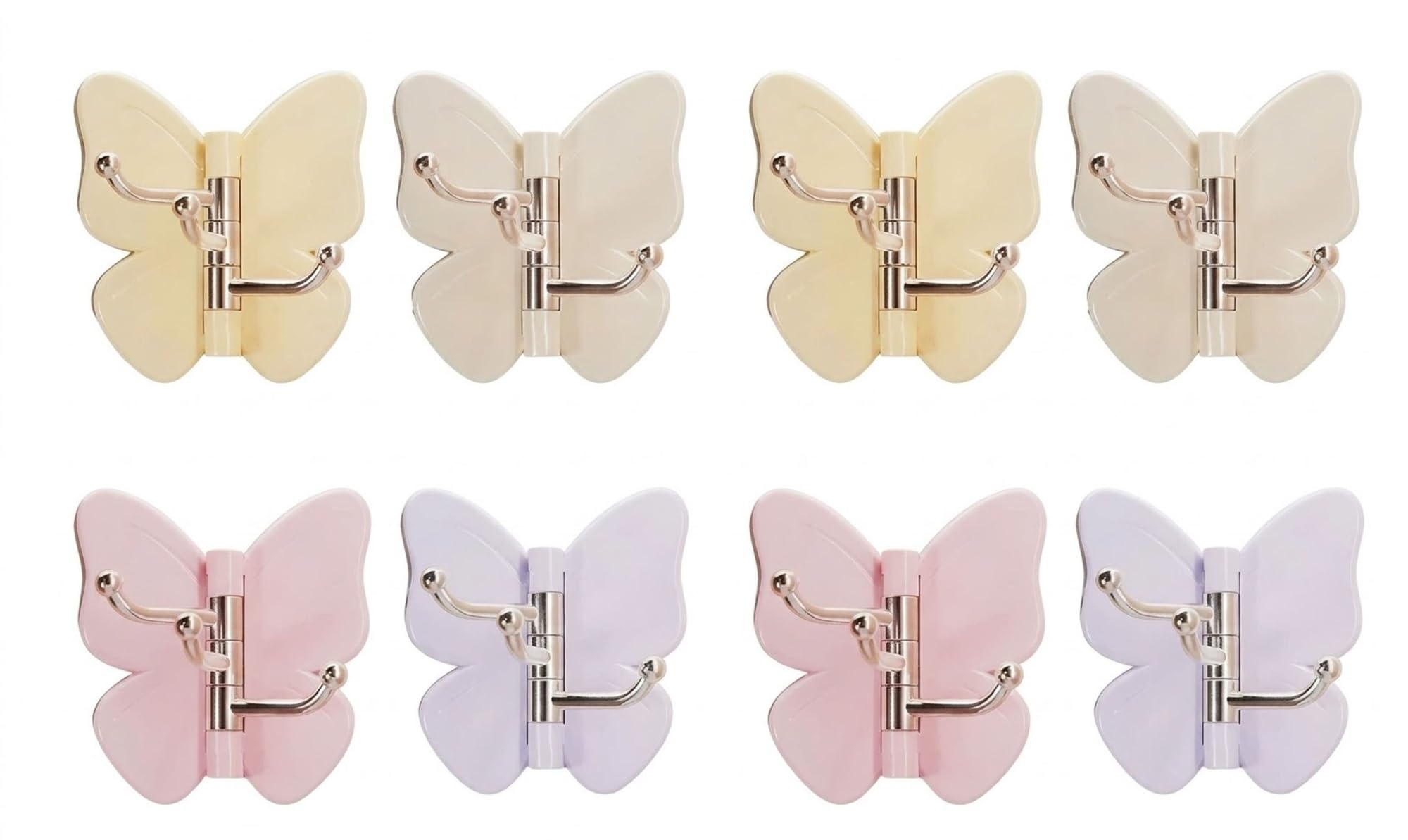 THUCHENYUC Rotating Butterfly Adhesive Wall Hooks, 270° Swivel 3 Prong Design,Strong Stick On Organizer with Adjustable Wings for Inner & Outer Corners Bathroom Entryway(8pcs)