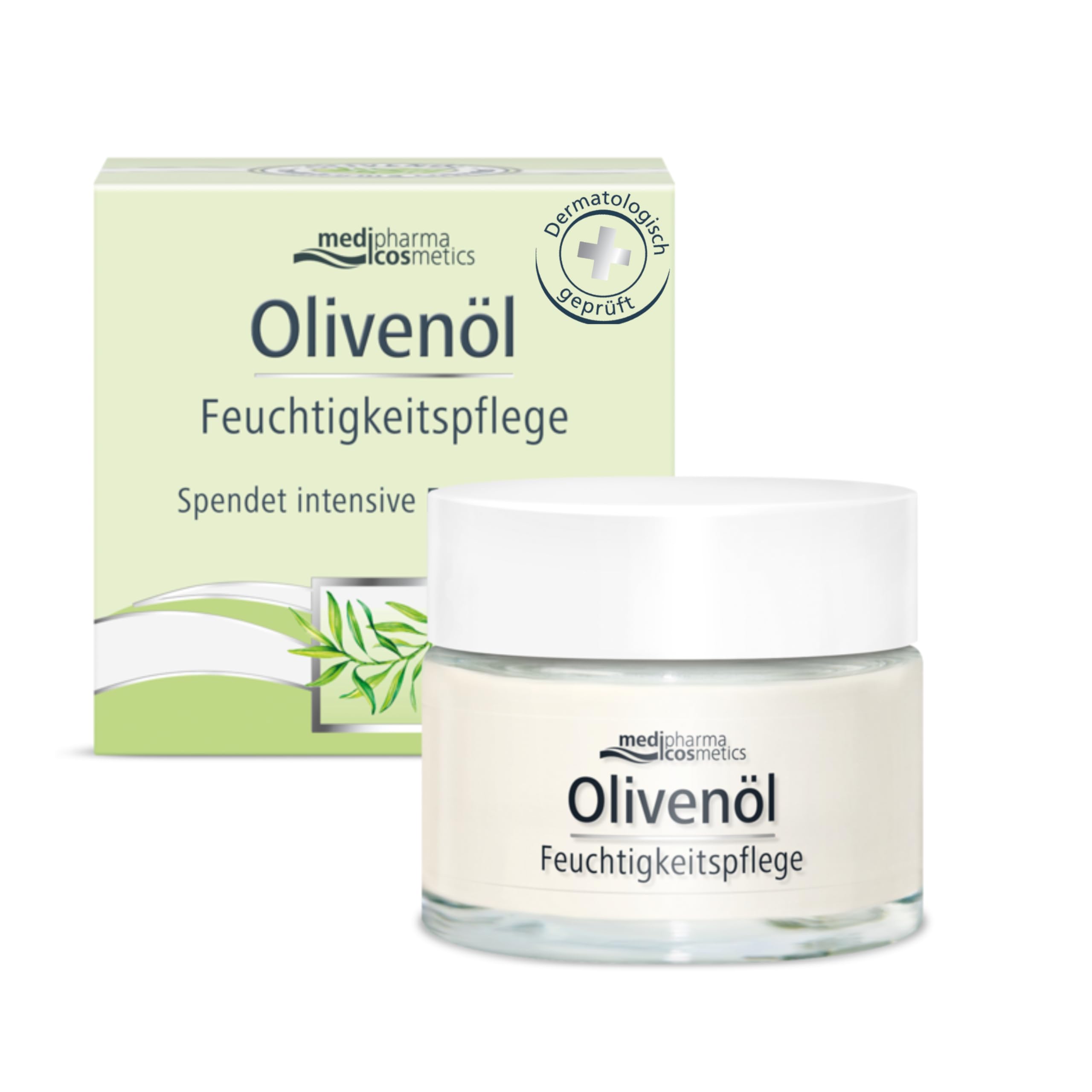 Olivenöl Feuchtigkeitspflege - mit kaltgepresstem Olivenöl, Hyaluron & Urea - Spendet intensive Feuchtigkeit - Für normale bis Mischhaut - medipharma cosmetics - 50ml