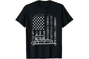Vintage Pontoon Black Camo American Flag Funny Boating T-Shirt