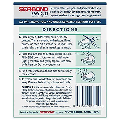 Parte superior de vedação adesiva de dentadura Sea-Bond Fresh Mint, 30 cada (pacote com 3)