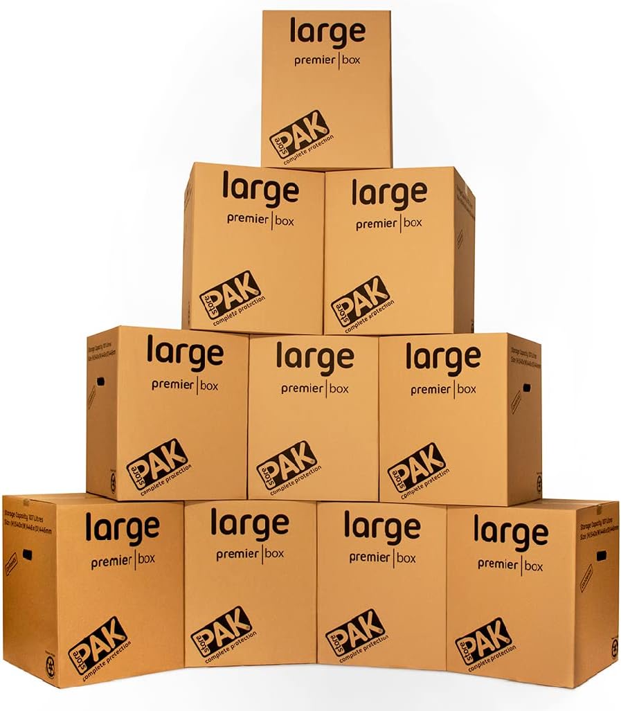 StorePAK Heavy Duty Large Storage Boxes / Strong Moving Box, 107 Litres - H540 x W446 x D446 mm (Pack of 10), Brown