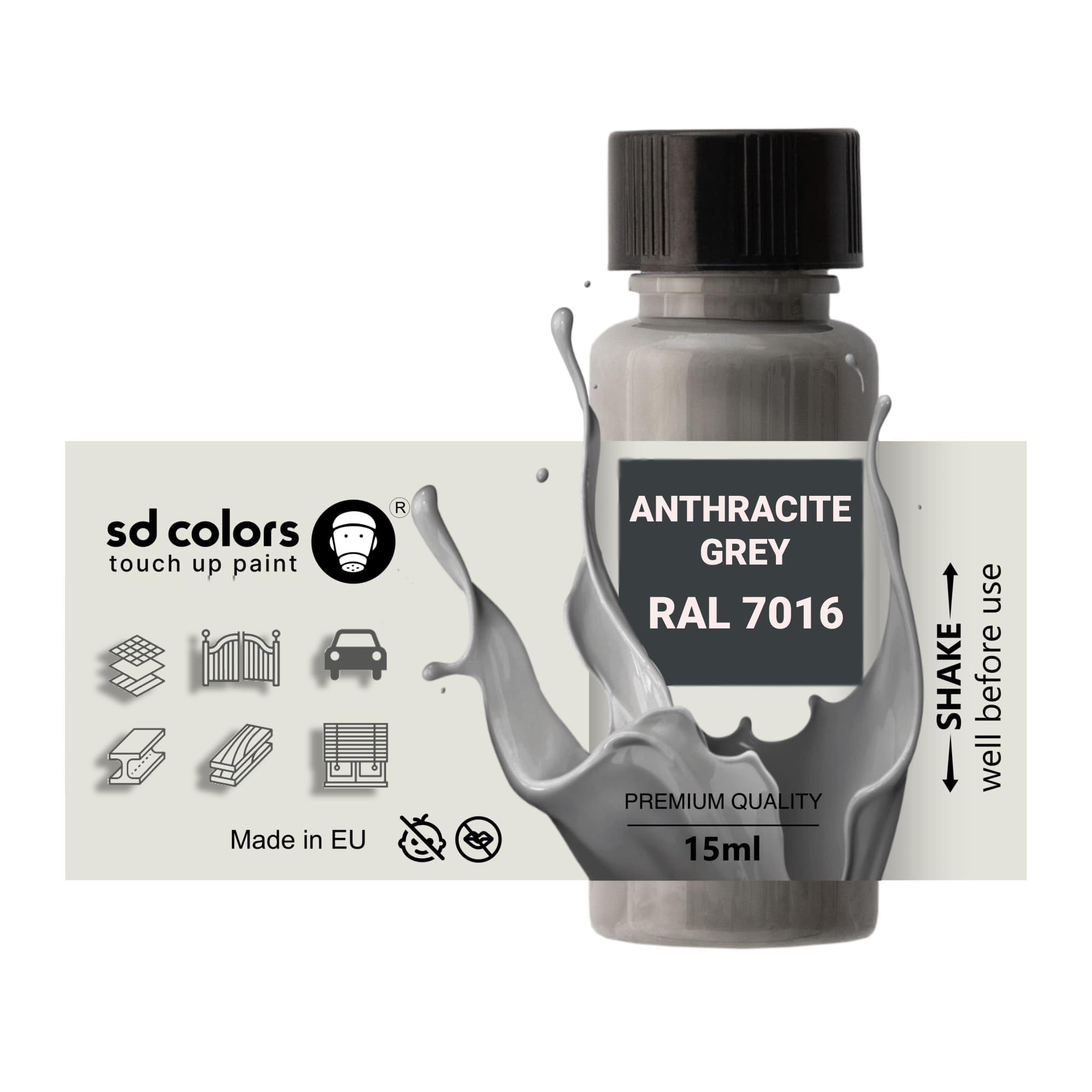 Sd Colors Anthracite Grey Ral 7016 – 15Ml Universal Touch Up Paint | Compatible With Cars, Wheels, Metal, Plastic & More