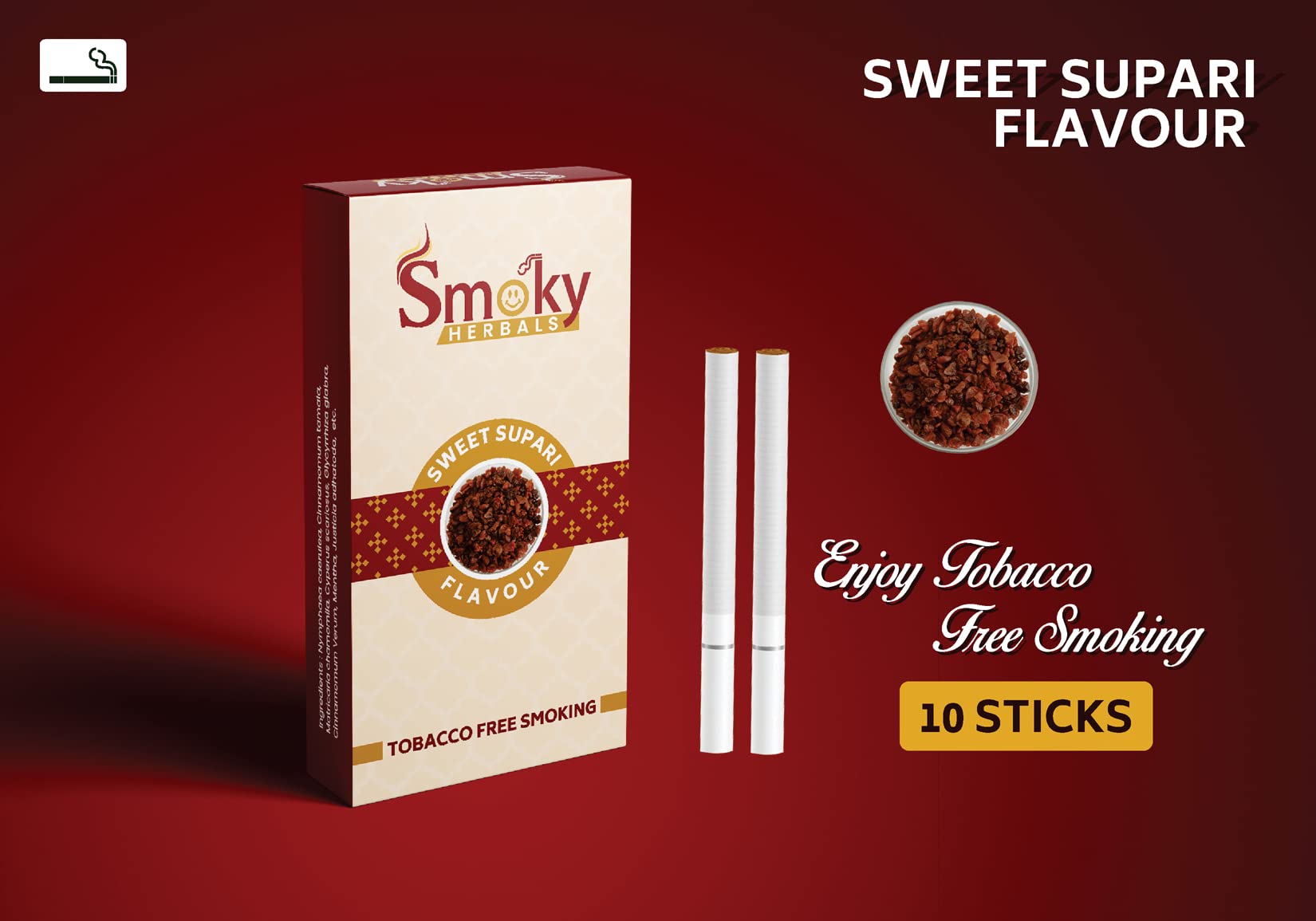 Buy Smoky Herbals Sweet Supari Flavour Cigarette 100% Tobacco & Nicotine  Free Smoke for Refresh Mood & Relieve Stress (SWEET SUPARI FLAVOUR, 1  Packet) Online at Low Prices in India