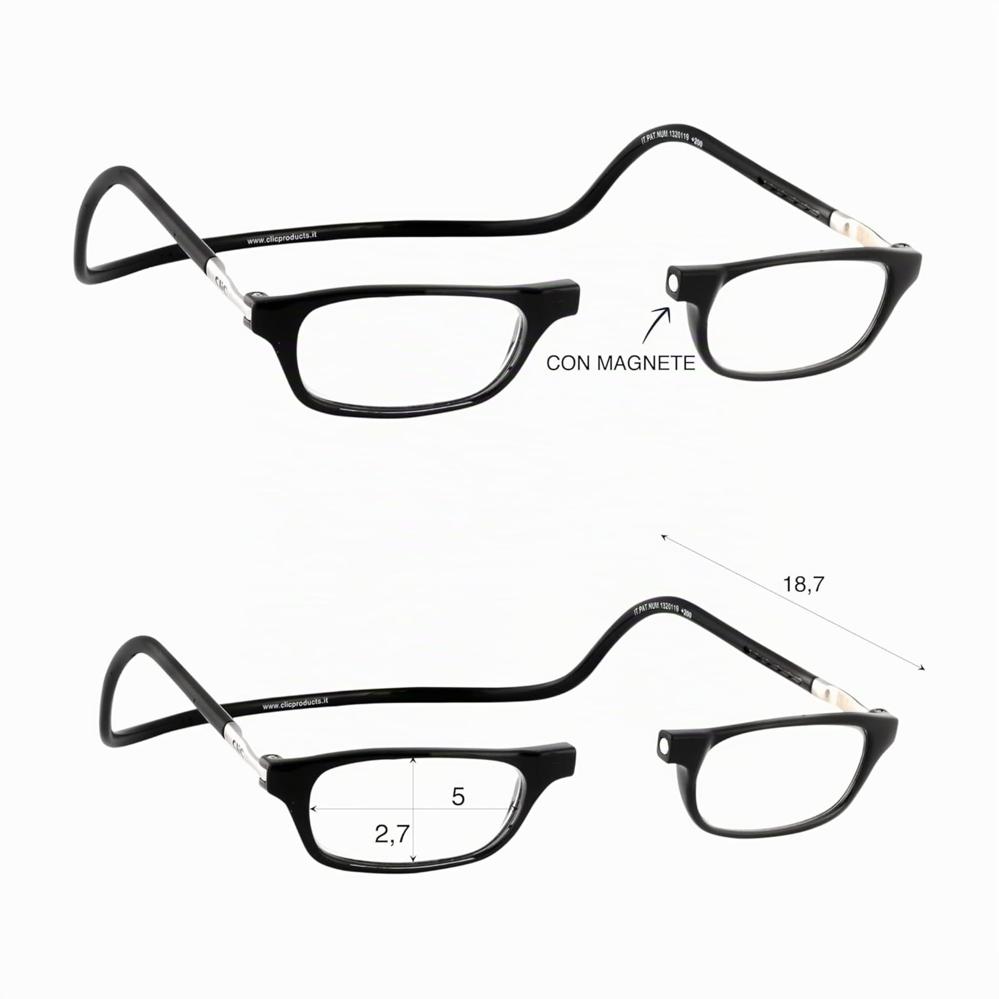 Clic Gafas de lectura Eyewear Classic | Gafas presbicia flexibles | Gafas con clip magnetico | Gafas lectura | Gafas lectura hombre y mujer