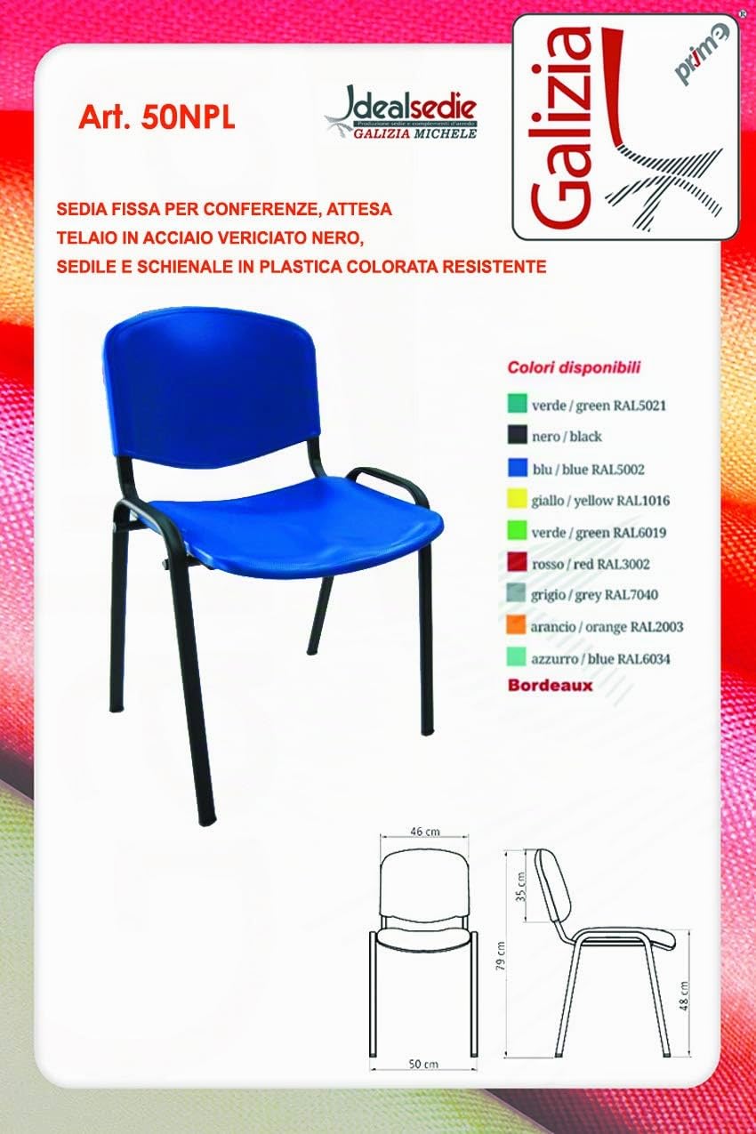 idealsedie Galizia Prime sedia fissa 4 gambe con telaio in acciaio VERNICIATO NERO, sedile e schienale in plastica resistente in vari colori (VERDE)