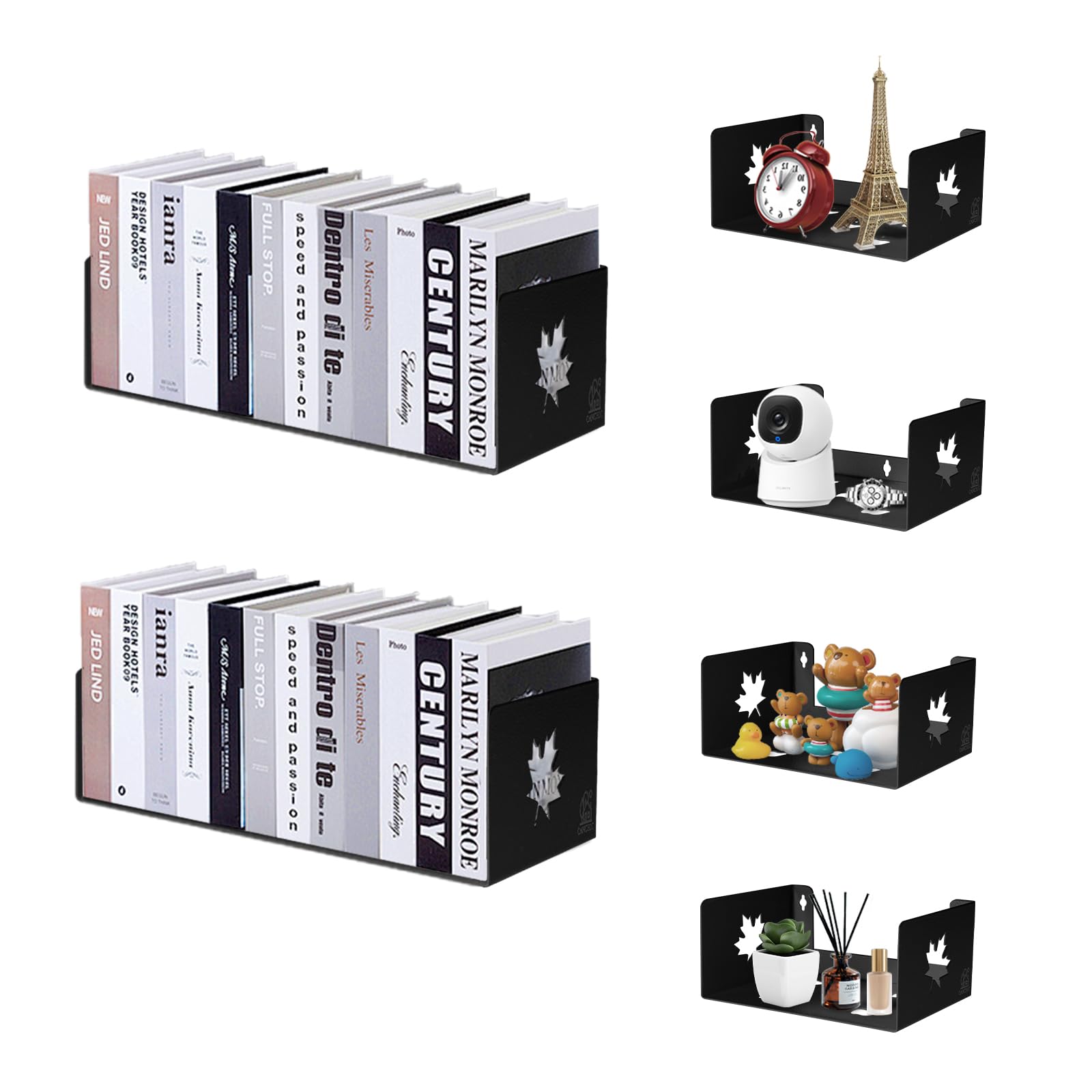 floating wall shelves metal u shape wall mount bookshelf cd dvd storage and display shelves, black set6