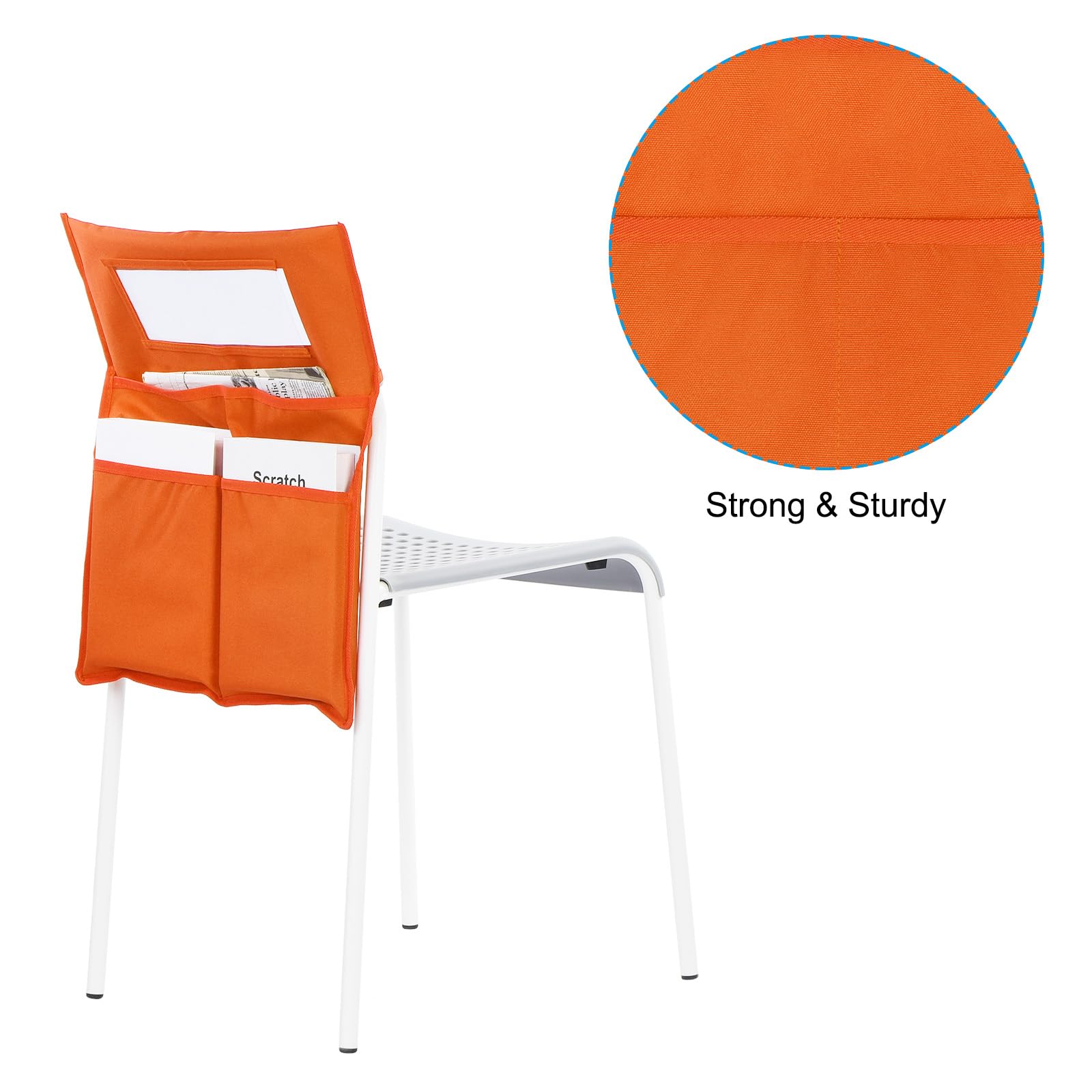 PATIKIL 3 Slots Chair Pockets for Classrooms 2pcs Classroom Chair Pockets for Classroom Chair Pockets Label for Paper Book Stationery Orange - Image 4