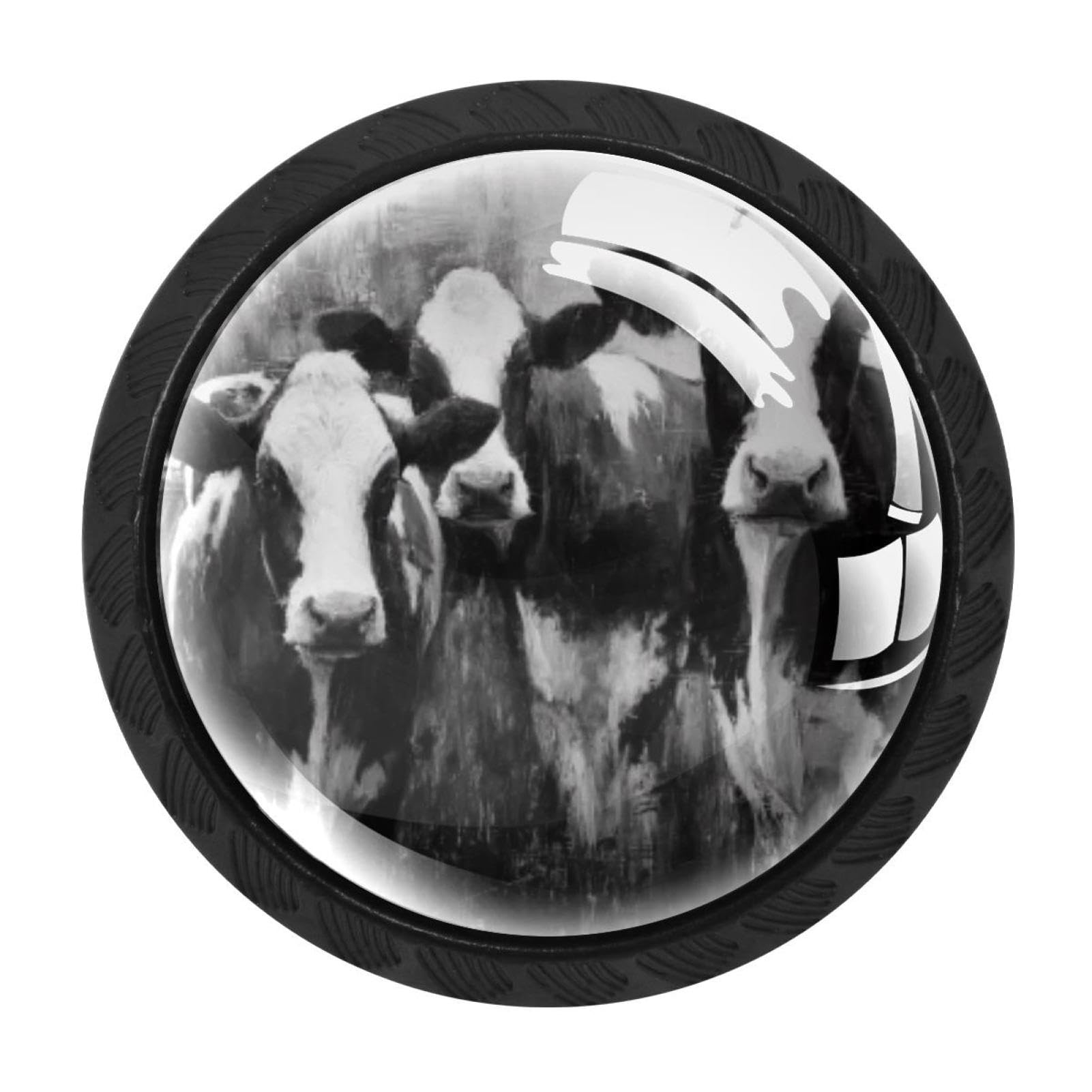 CHENZZZZ 4 Pack Round Cabinet Knobs for Kitchen Bathroom Closet Dresser Cabinets, Black White Cows (1)
