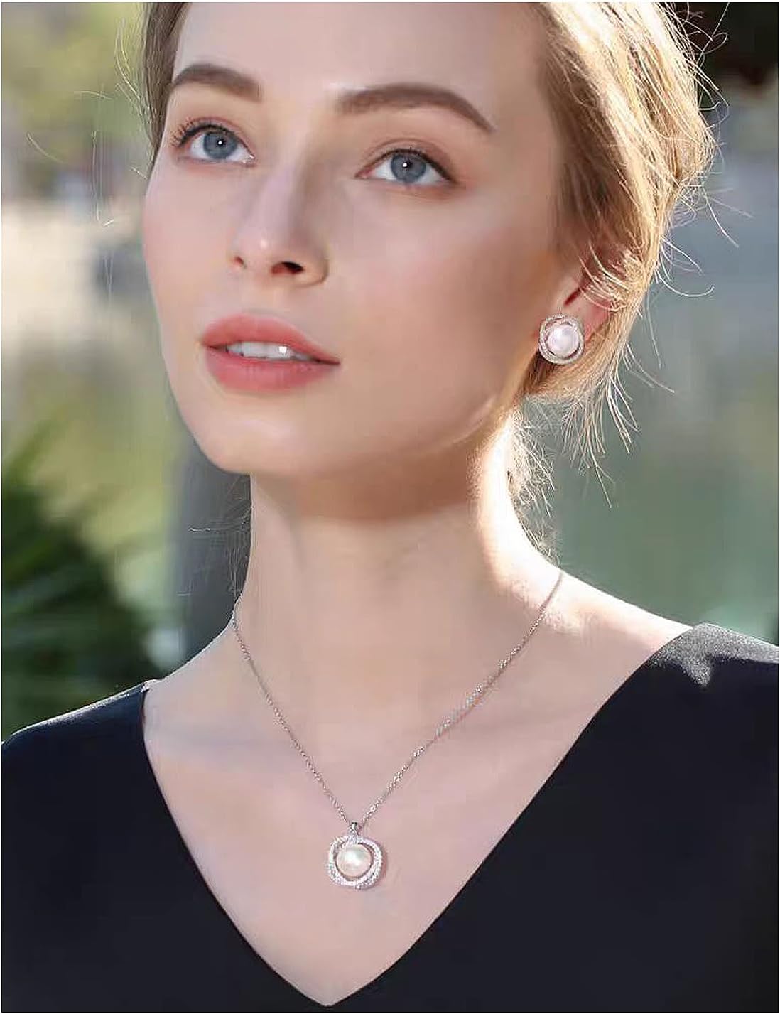 Pearl Stud Earrings for Women - White Pearl Stud Earrings - Cultured Freshwater Pearl in CZ Pave Stud Earrings - Image 3