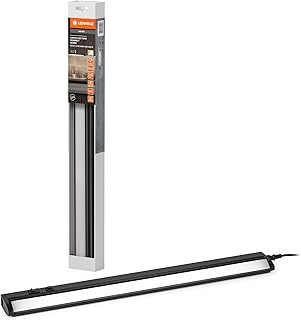 LEDVANCE Linear Turn Connect luminaria bajo mueble con función de inclinación, 55 cm, 10 W, 620 lm, 3000/4000/6500 K, luz blanca cálida/fría/diurna, CCT regulable, aluminio negro, IP20