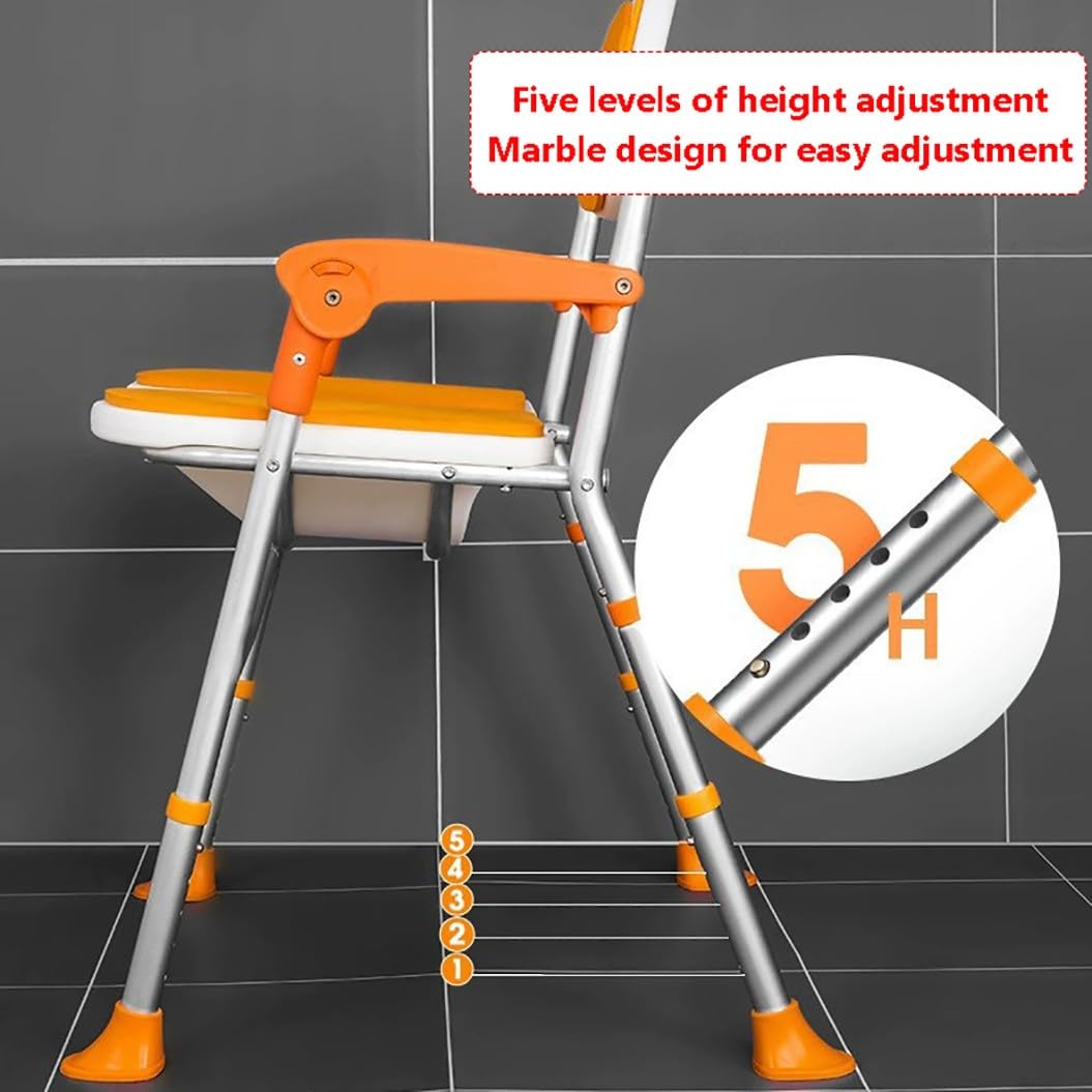 Asiento de Baño Silla Ducha Silla de Ducha Ajustable en Altura Silla para Ducha para Personas Mayores Plegable Banqueta Ducha Taburete Baño Adulto Orange Color