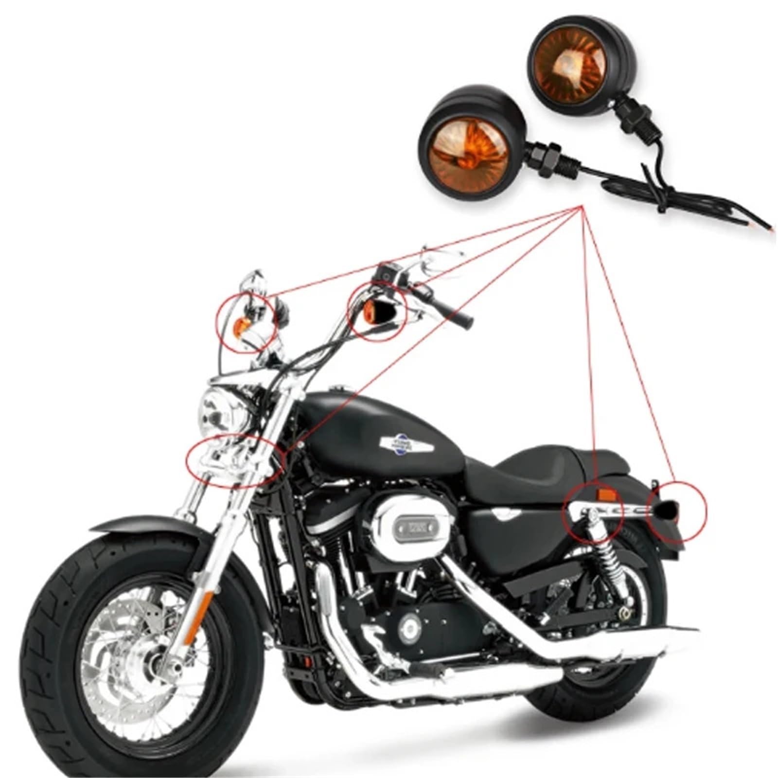 Światła kierunkowskazów Wskaźnik Kierunkowskazów Motocykla | Lampka kierunkowskazów motocykla Lampka kierunkowskazów 12 V Moto Lampa migacza Jednoprzewodowe kierunkowskazy(4 Pcs-Chrome)