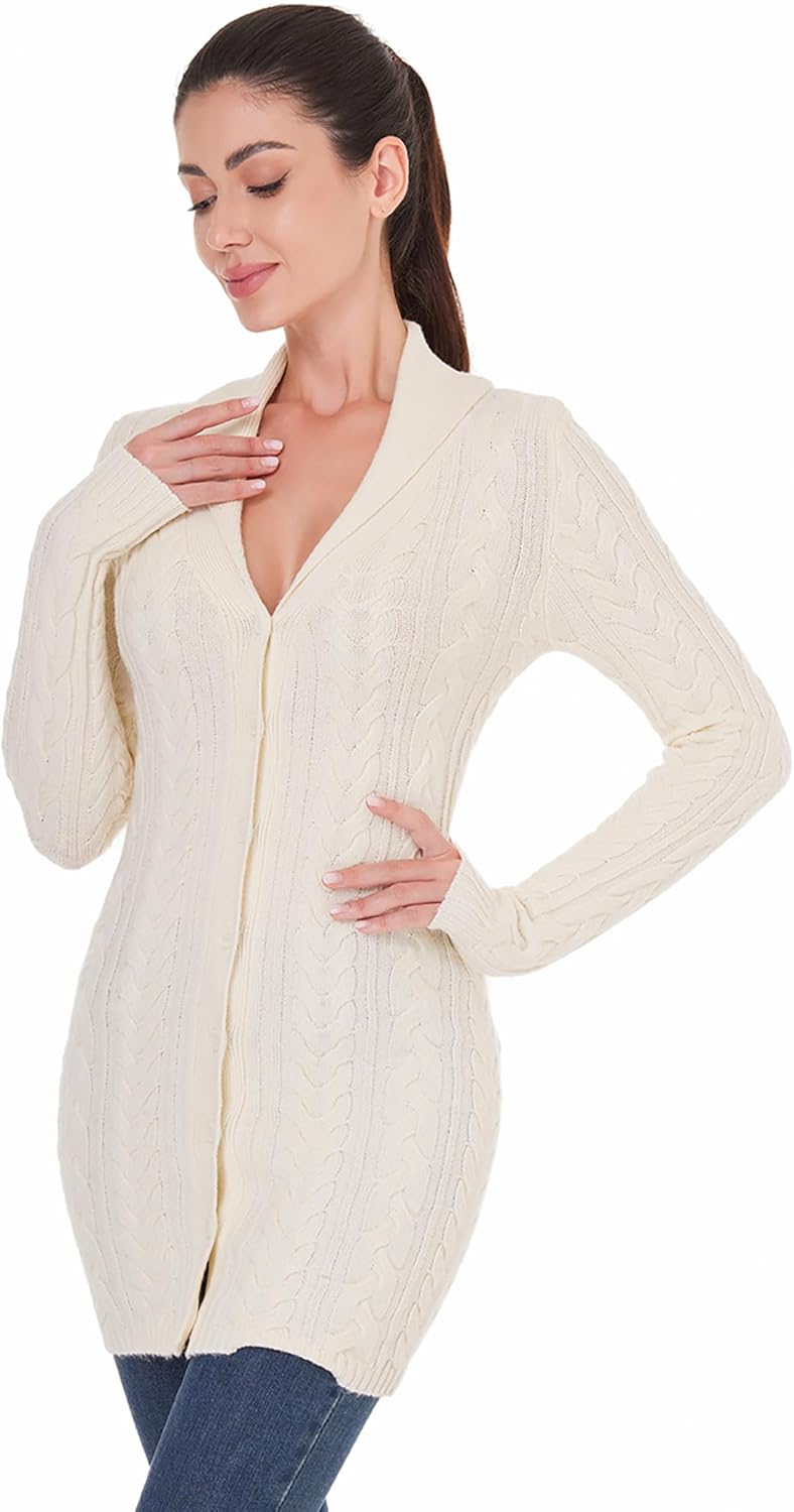 AmélieBoutik Women Fall Long Sleeve Cable Knit Sweater Open Front Cardigan Button Fit Outerwear - Image 2