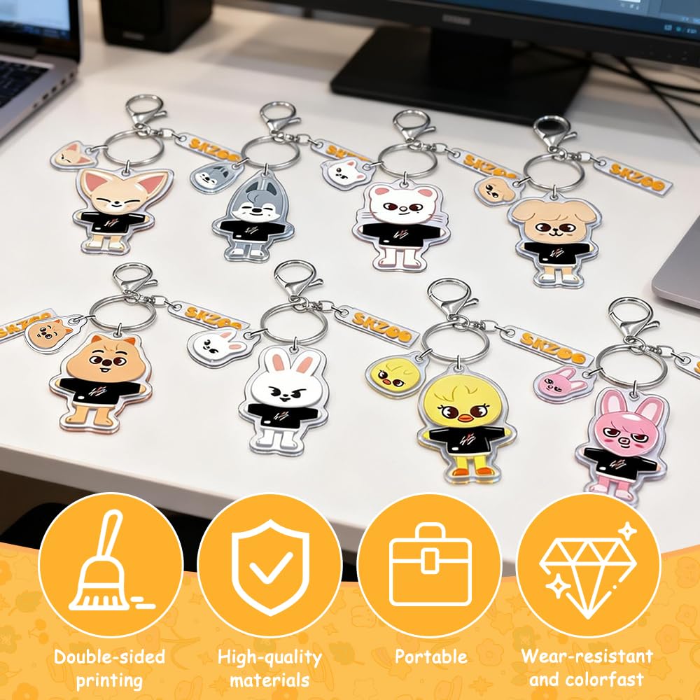 8 sztuk breloczków do kluczy Stray Kids, Skzoo Keychain, zawieszki Stray Kids akrylowe zawieszki anime Keychain, dekoracja do plecaków dla fanów, wspaniały prezent dla fanów