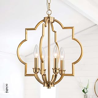 4-Light Brushed Gold Chandeliers for Dining Room, 15.6