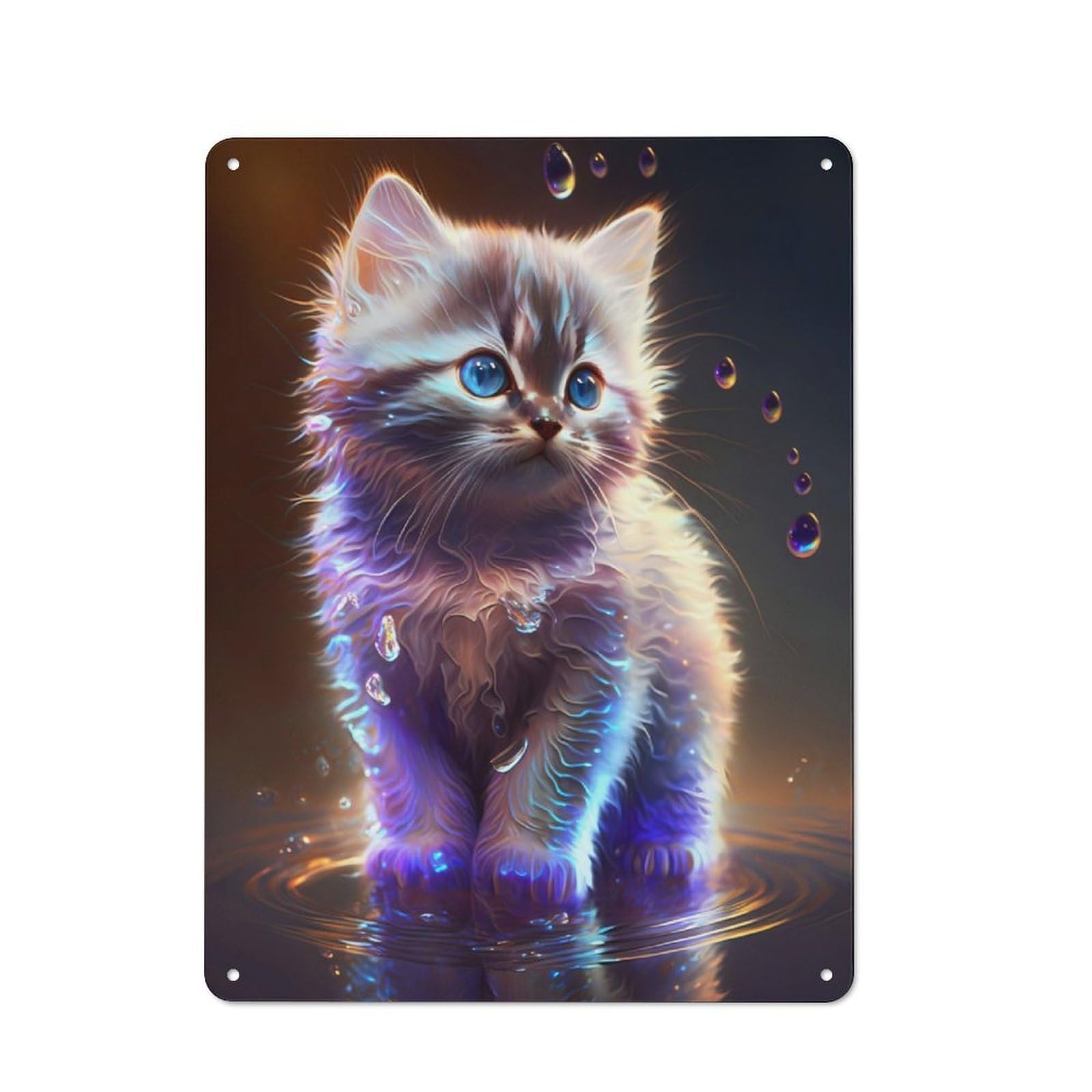 Junmoney Cute Cosmic Kitten Tin Wall Plaque 40X30cm With For Hallway Wall, Suited To Wall Displays In Hallways And Entrance Areas