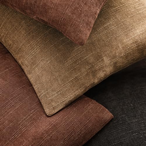 Image of Foindtower Pack of 2 Soft Textured Chenille Throw Decorative Pillow Covers Square Accent Solid Cushion Cover Cozy Neutral Farmhouse Pillow Case for Couch Sofa Bedroom Living Room 18x18 Inch,Red Taupe